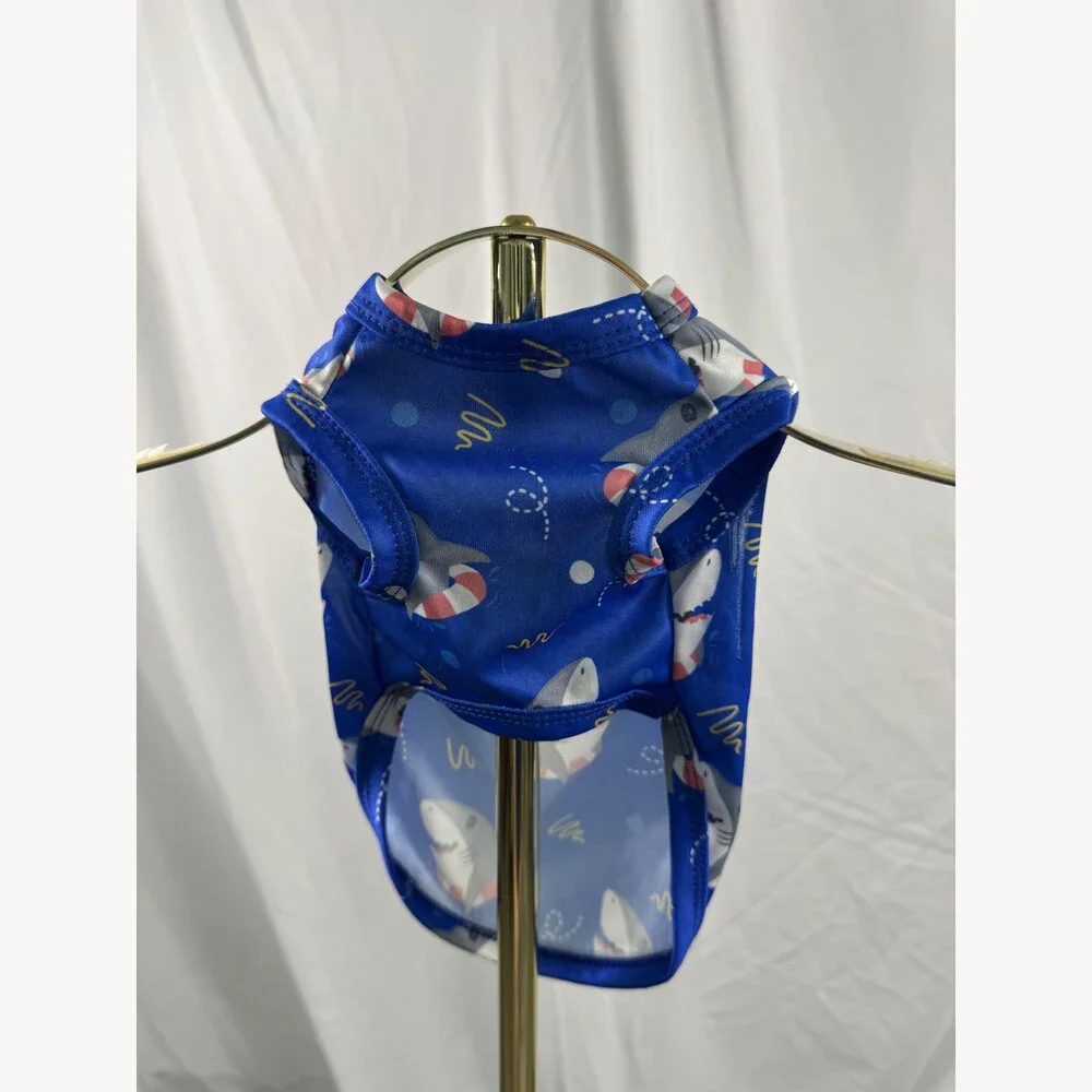 Blue Shark Print Dog Shirt Size S Summer Beach Pool Cute Pet Tee Small Breed
